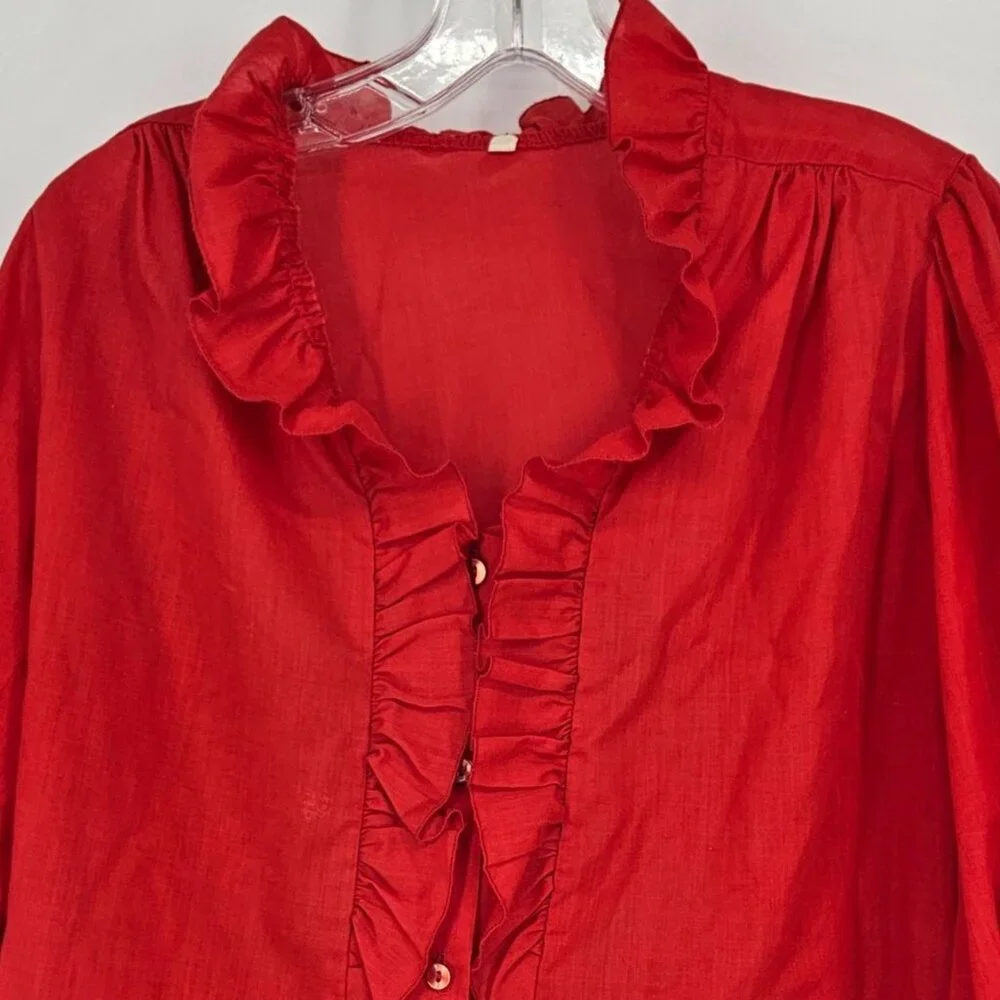 Ruffle Shirt Top Skirt Set M Red White Lace Trim Cotton Blend Dance Western USA - Picture 3 of 12